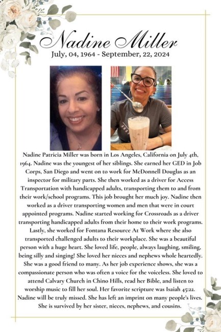 Obituary of Nadine Miller