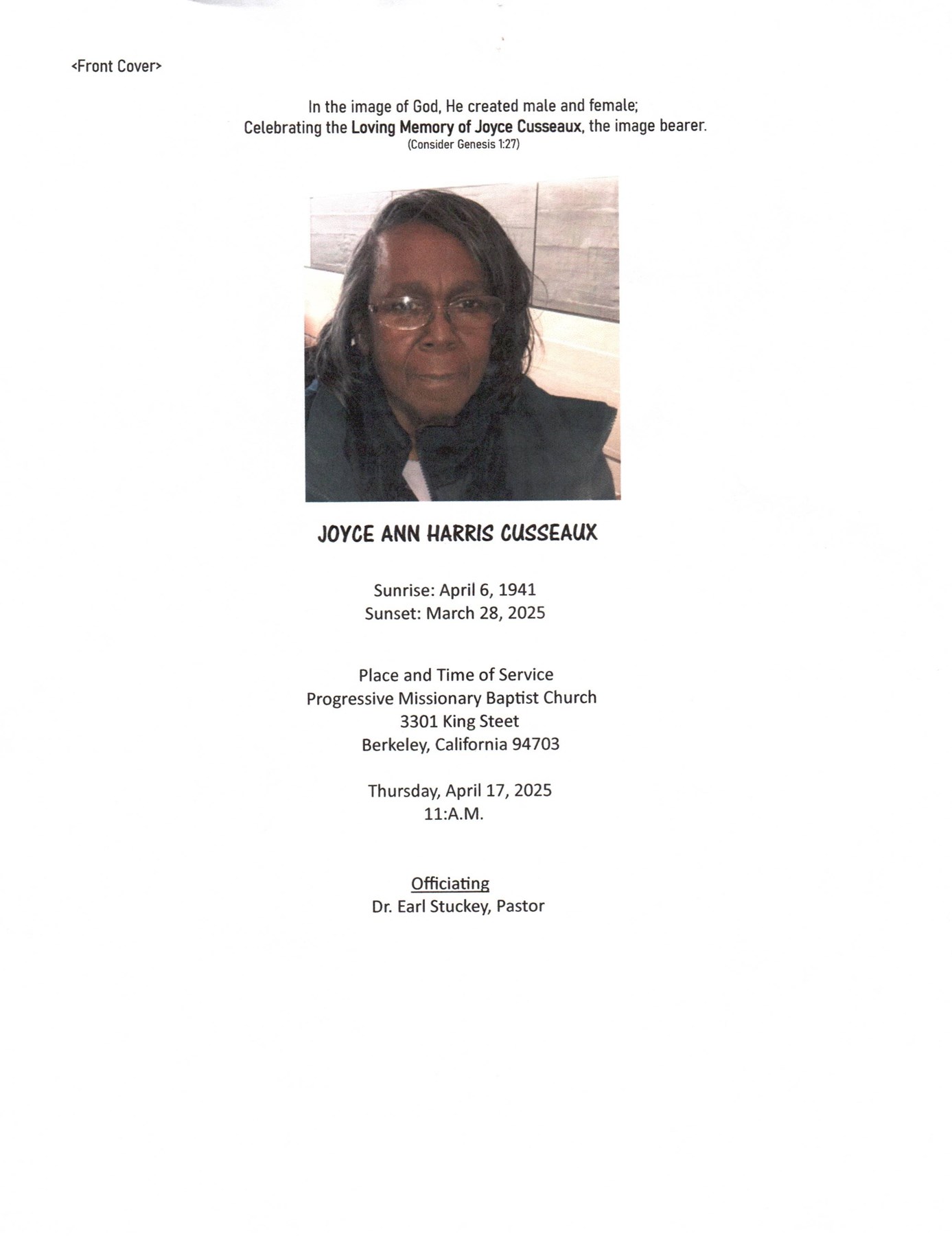 Obituary of Mrs. Joyce Cusseaux
