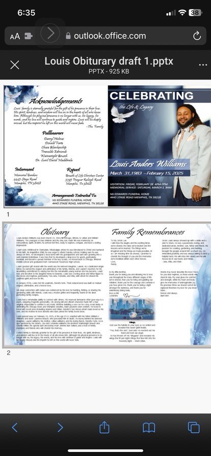 Obituary of Mr. Louis A. Williams