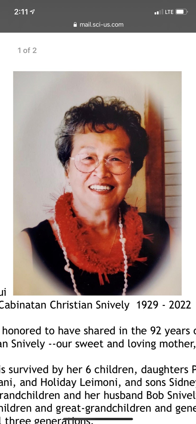 Obituary of Bessie Basilisa Snively