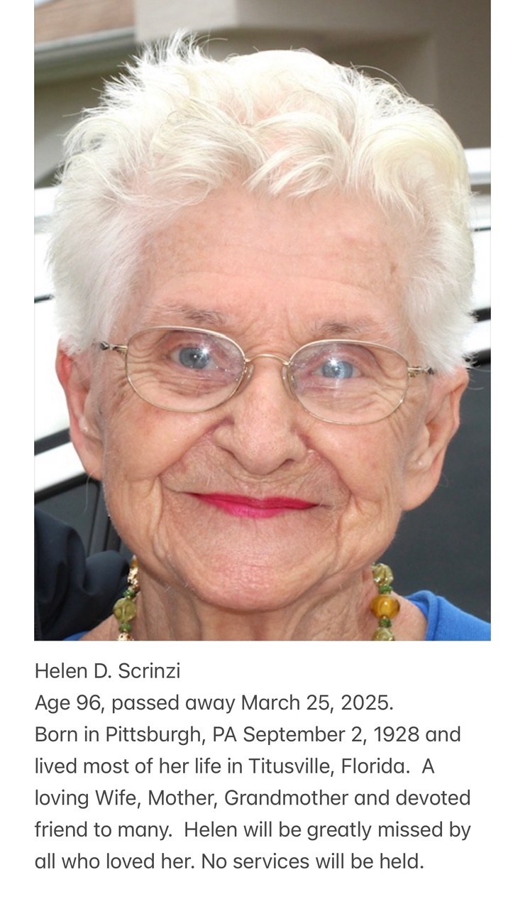 Avis de décès de Helen Delores Scrinzi