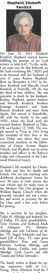 Obituary of Elizabeth Shepherd
