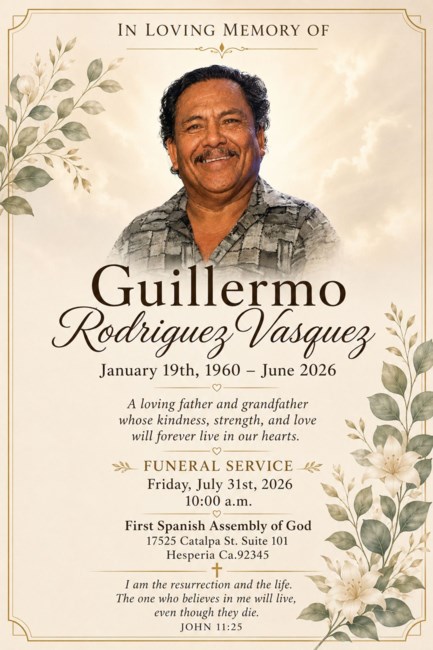 Obituary of Guillermo Rodriguez Vasquez