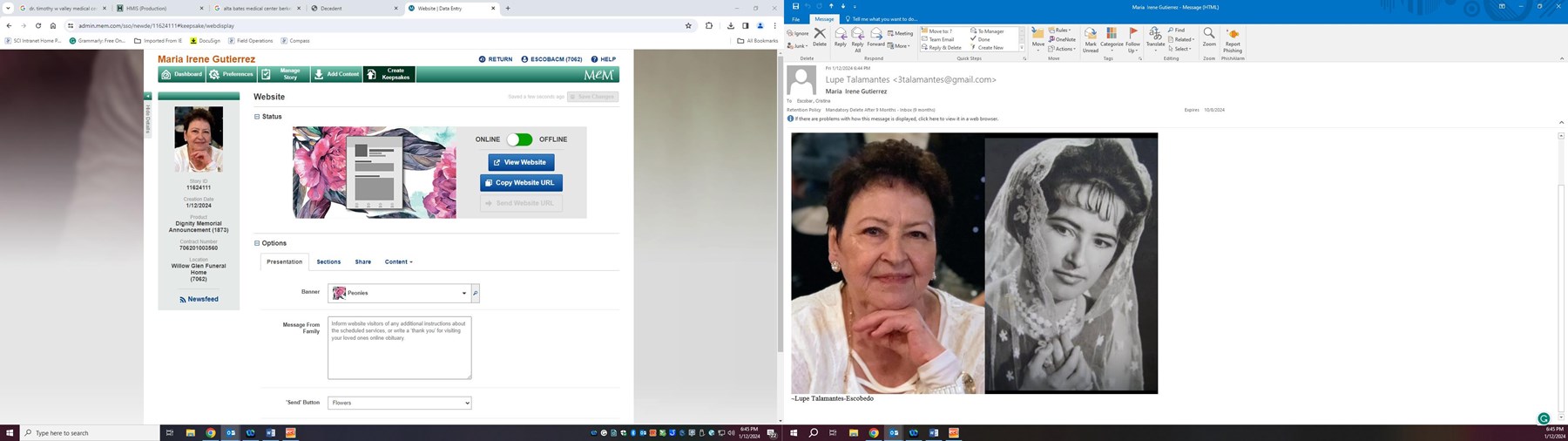 Obituary of Maria Irene Gutierrez