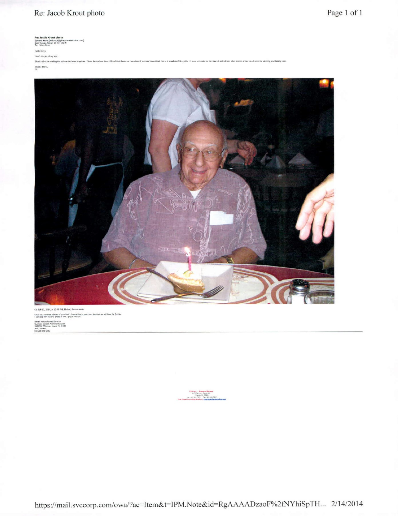 Obituary of Mr. Jacob Krout