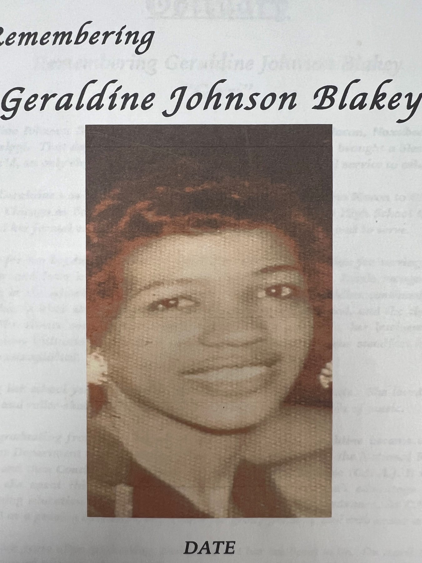 Avis de décès de Geraldine J Blakey