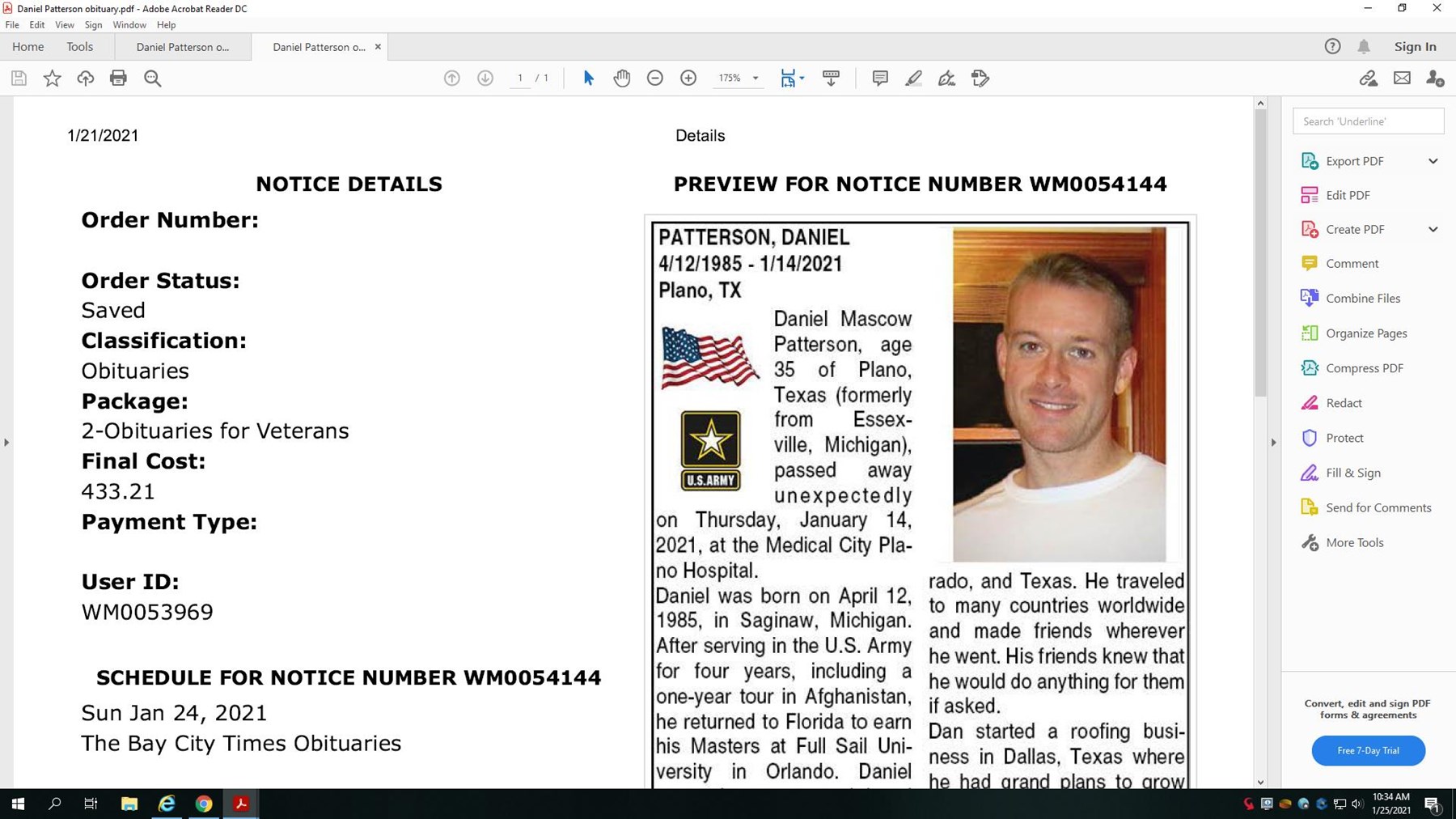 Obituary of Daniel Mascow Patterson