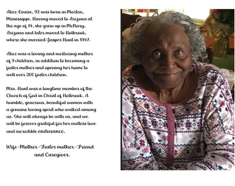 Obituary of Alice Louise Hunt