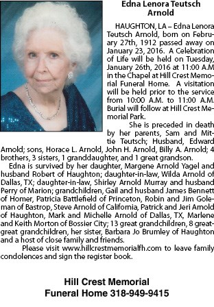 Obituary of Edna Lenora Arnold