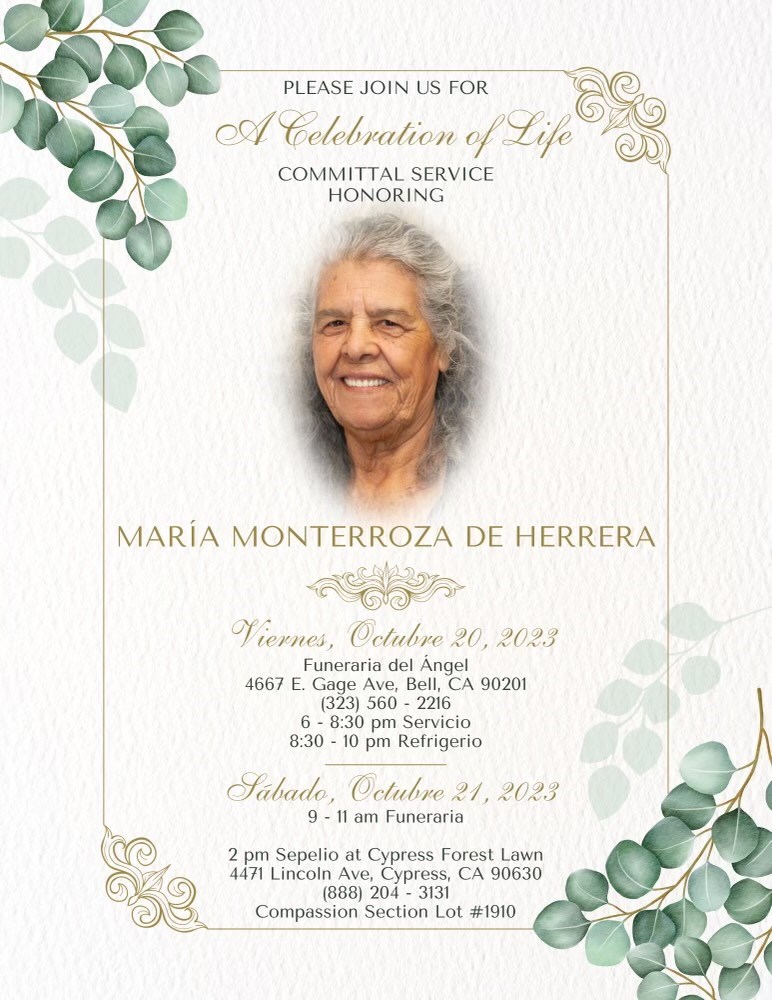 Obituary of Maria Monterroza de Herrera