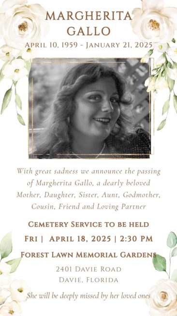 Obituary of Margherita M Gallo