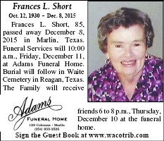Obituary of Frances L Short