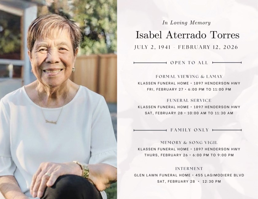 Obituary of Mrs. Isabel Aterrado Torres