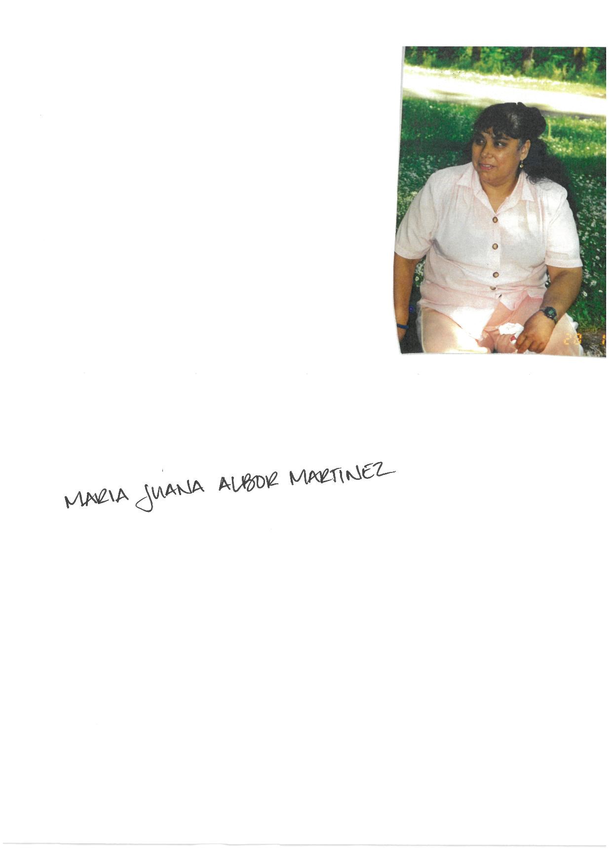 Obituary of Maria Juana Albor Martinez