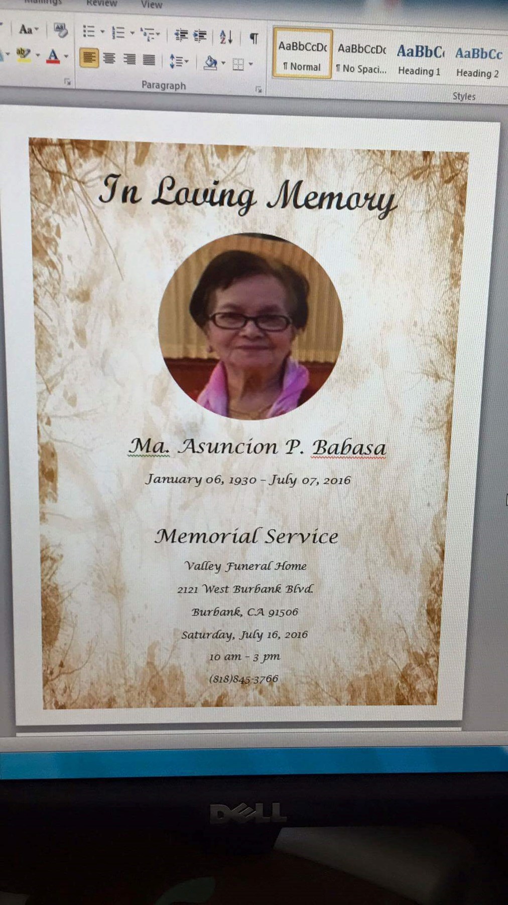 Obituary of Maria Asuncion Panganiban Babasa