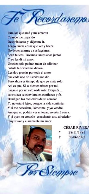 Obituary of Cesar Humerto Bonifacio Rivera Villegas