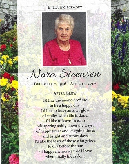 Obituary of Nora Steensen