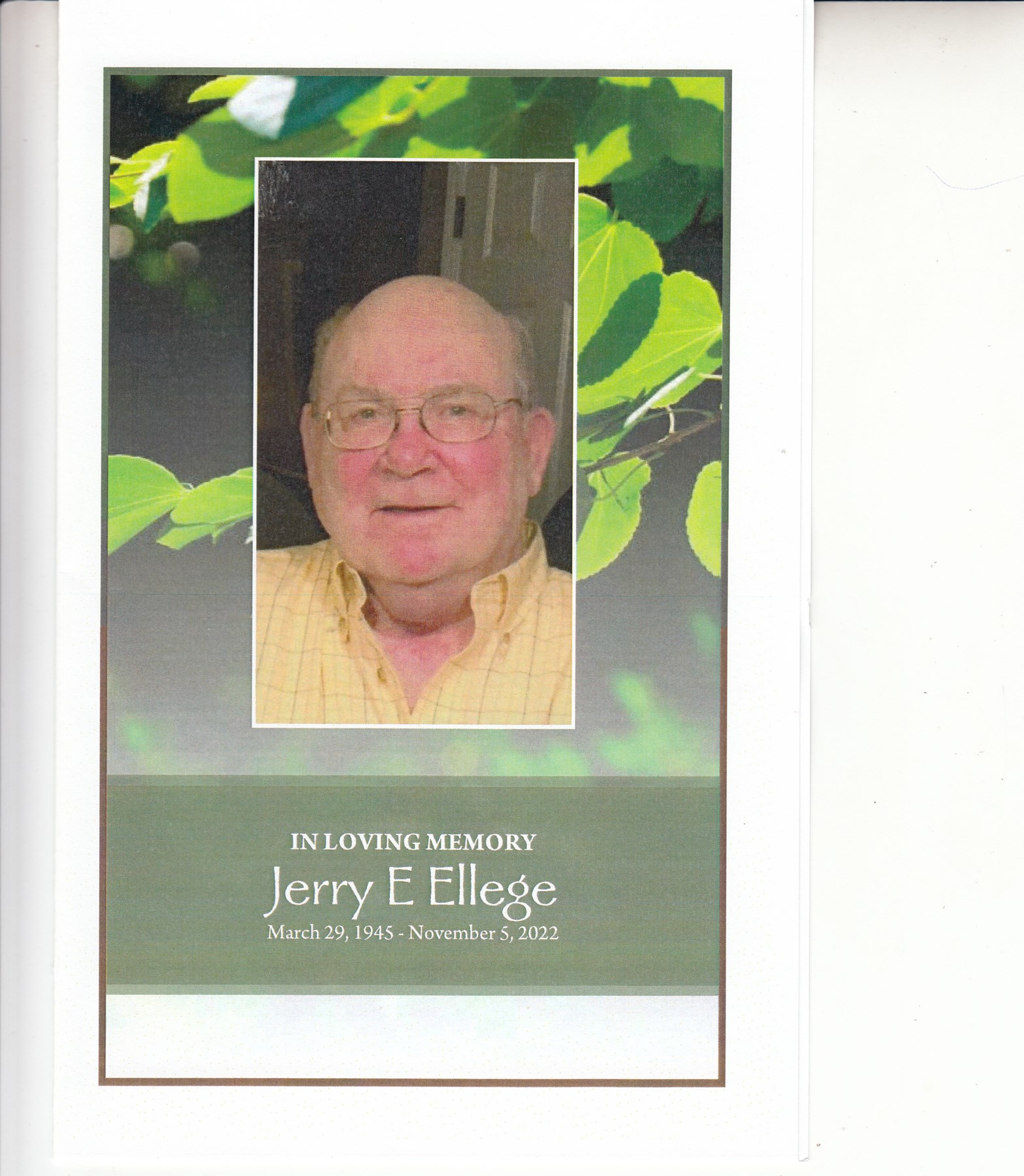 Avis de décès de Jerry E Ellege