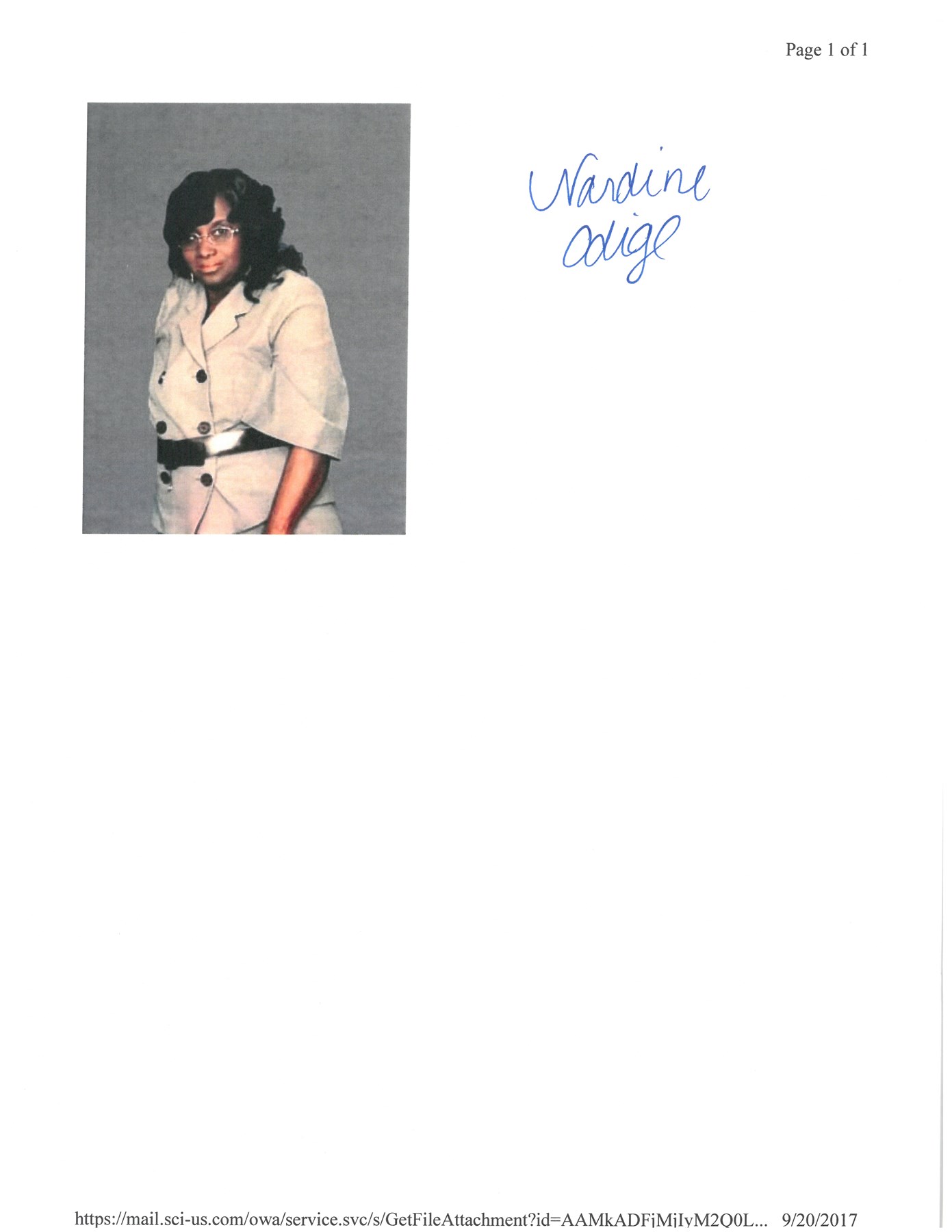 Obituary of Nardine Odige