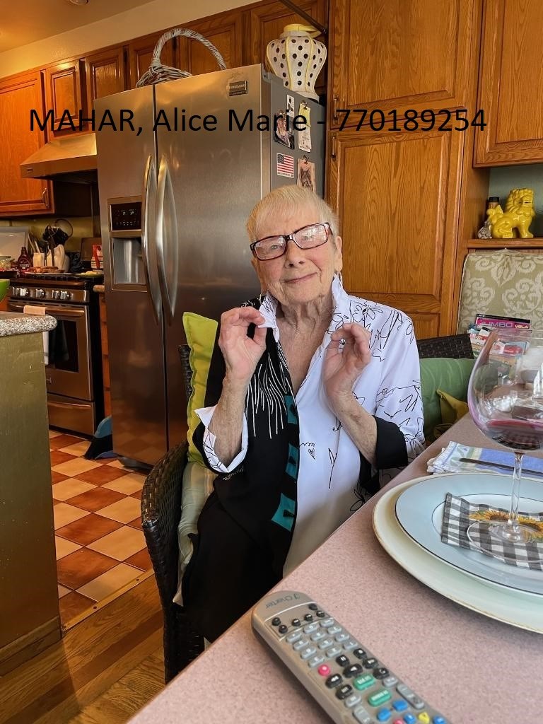 Obituary of Alice Marie Mahar