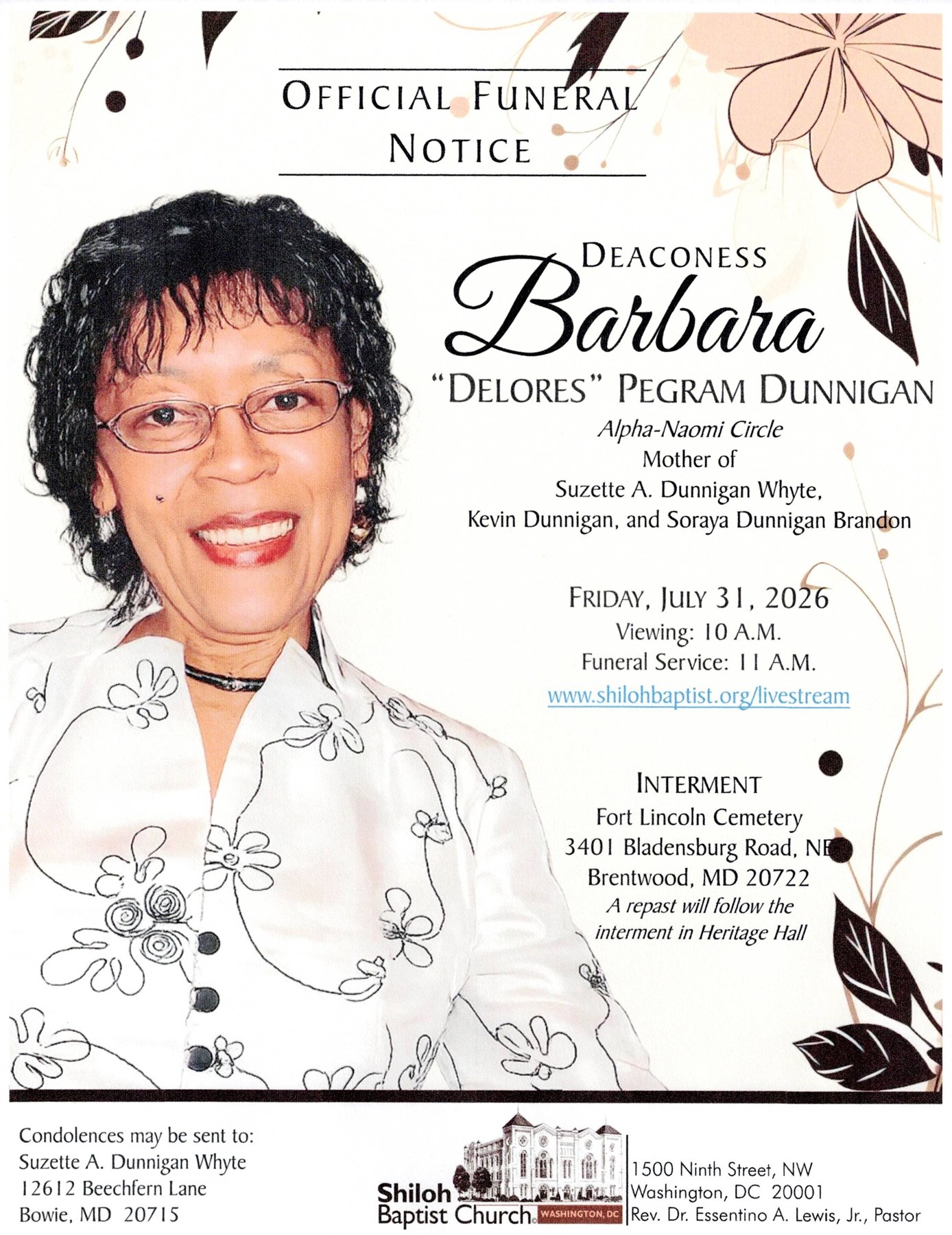Obituary of Barbara Delores Pegram Dunnigan