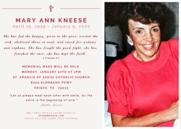 Avis de décès de Mary Ann Kneese