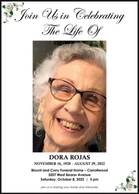 Avis de décès de Mrs. Dora Zarate Rojas