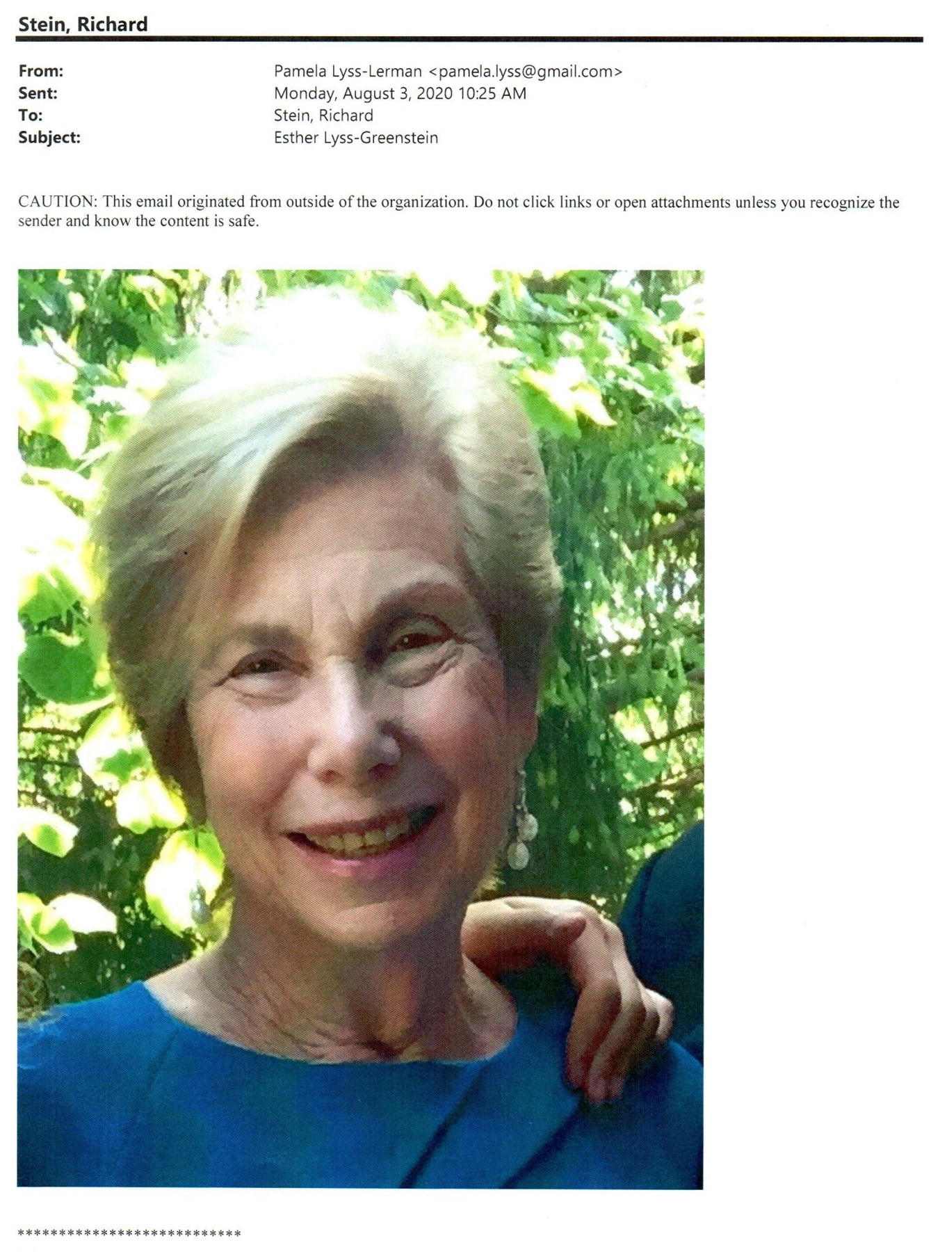 Obituary of Esther Lyss-Greenstein