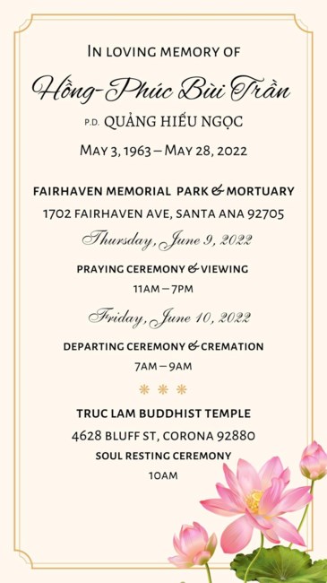 Obituary of Hong-Phuc Bui Tran