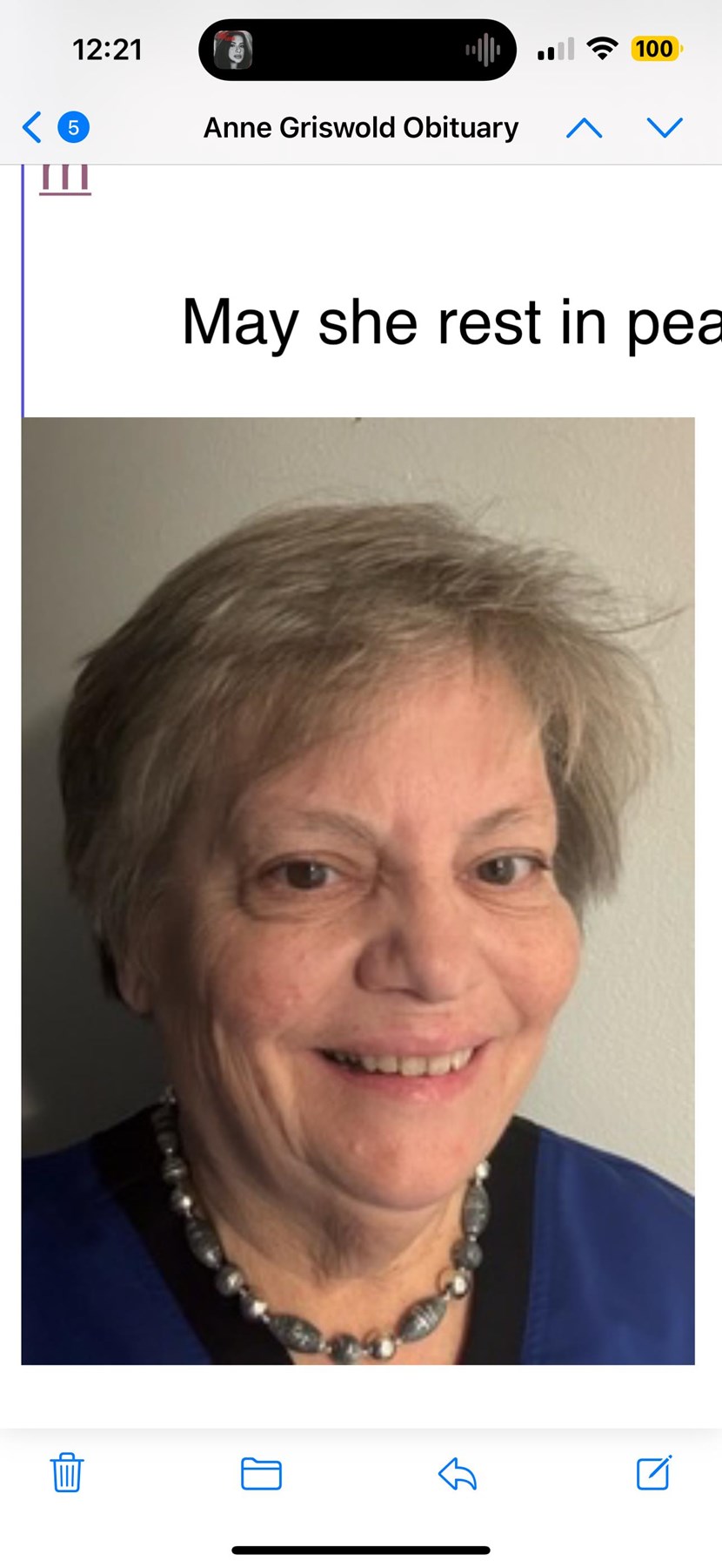 Obituary of Anne Marie Griswold