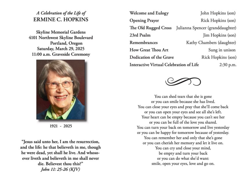 Obituary of Ermine Charlotte Hopkins