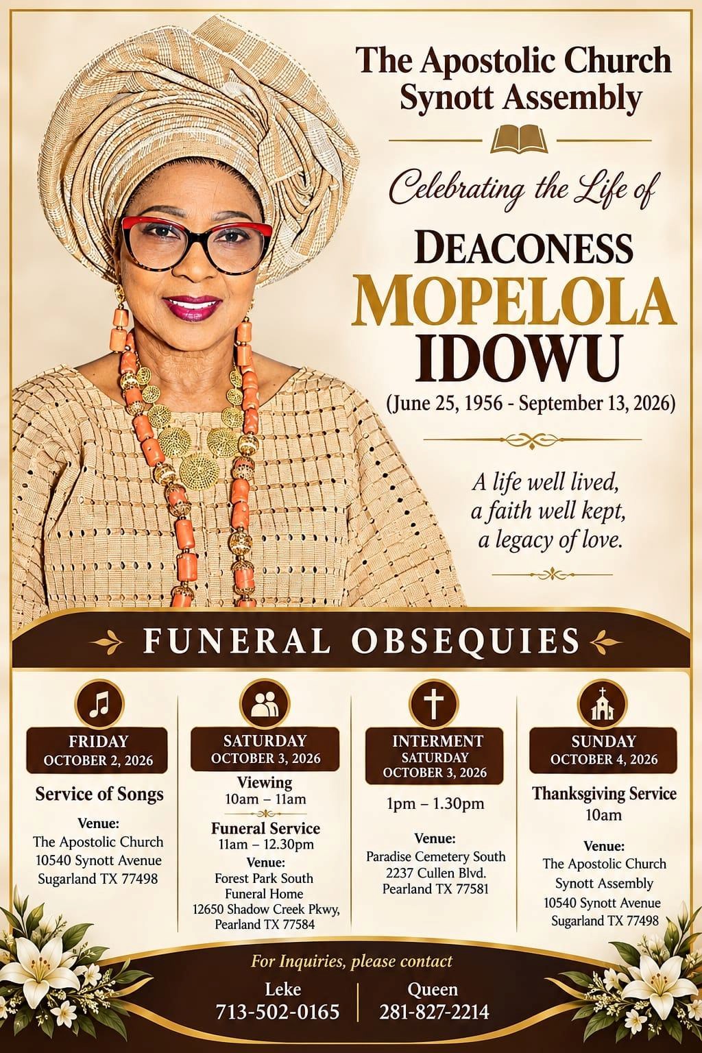 Obituary of Deaconess Mopelola Idayat Idowu