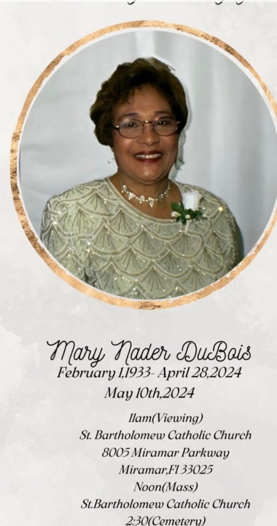 Mary Dubois Obituary Miami, FL(00)