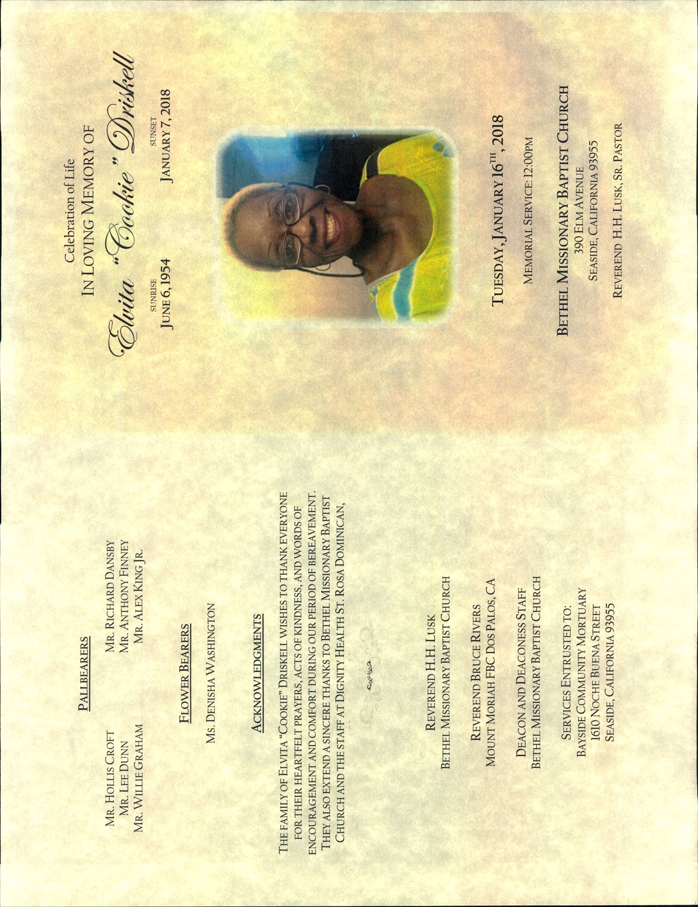 Obituary of Elvita "Cookie" Lene Driskell