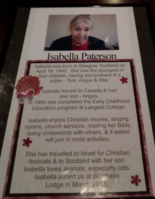 Obituario de Isabelle Cormack Faulds Paterson