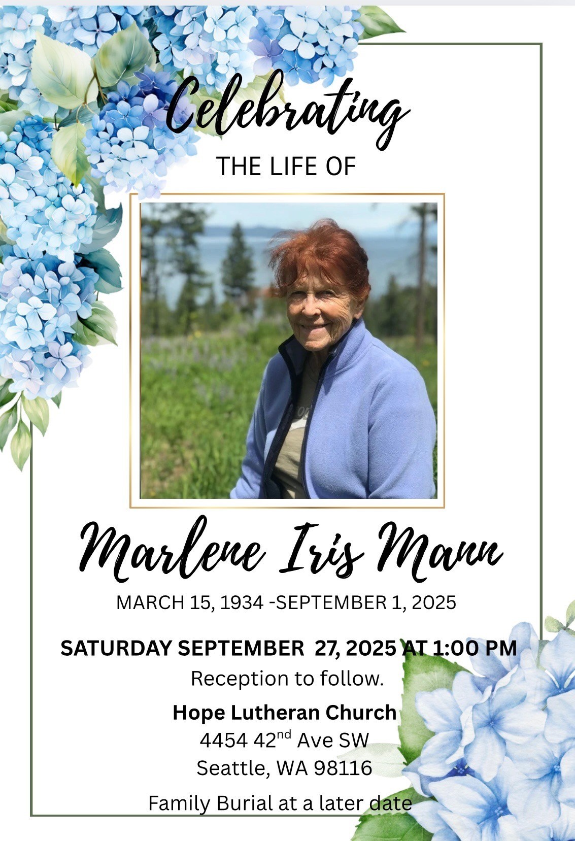 Obituario de Marlene Iris Mann