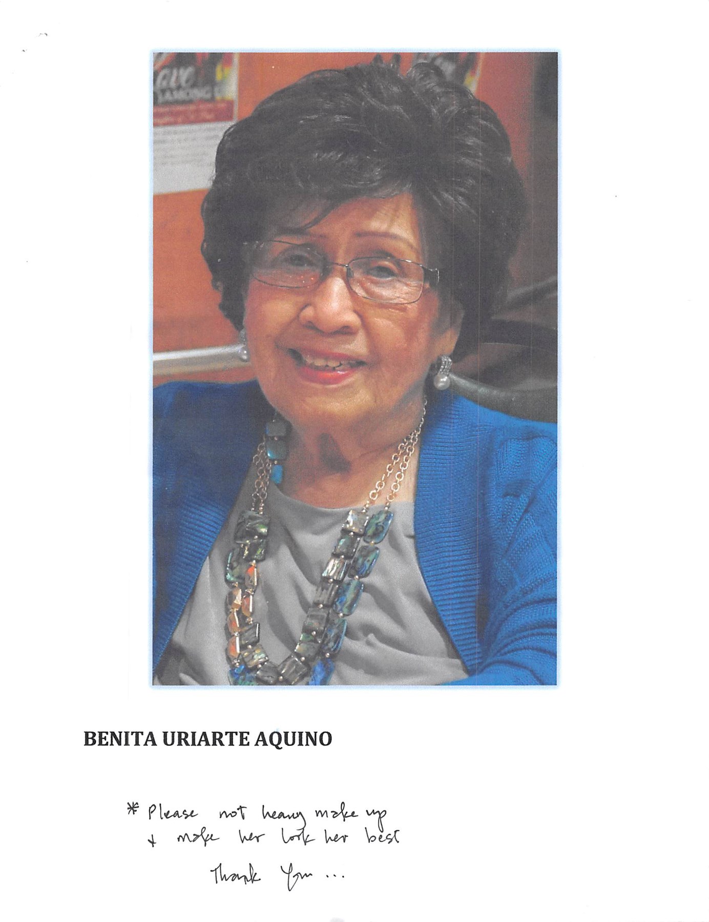 Obituario de Benita Uriarte Aquino