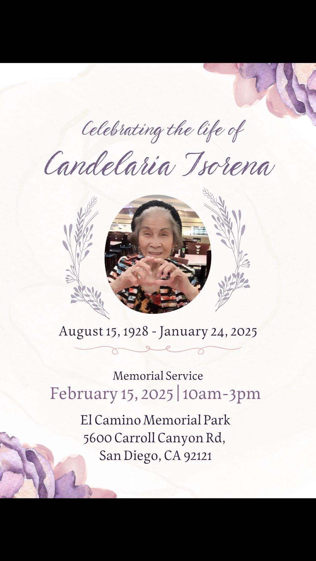Obituary of Candelaria Sarlabus Isorena