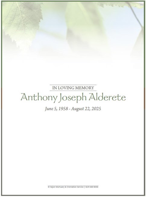 Obituary of Anthony Joseph Alderete