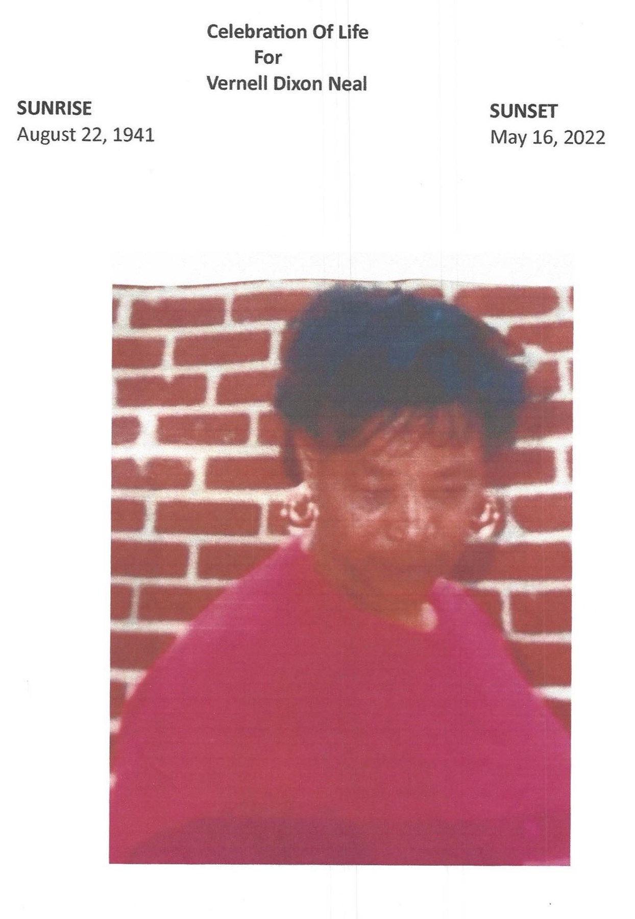 Obituary of Vernell Dixon Neal