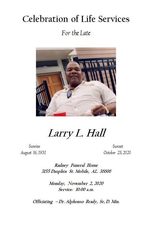 Avis de décès de Larry Labarron Hall