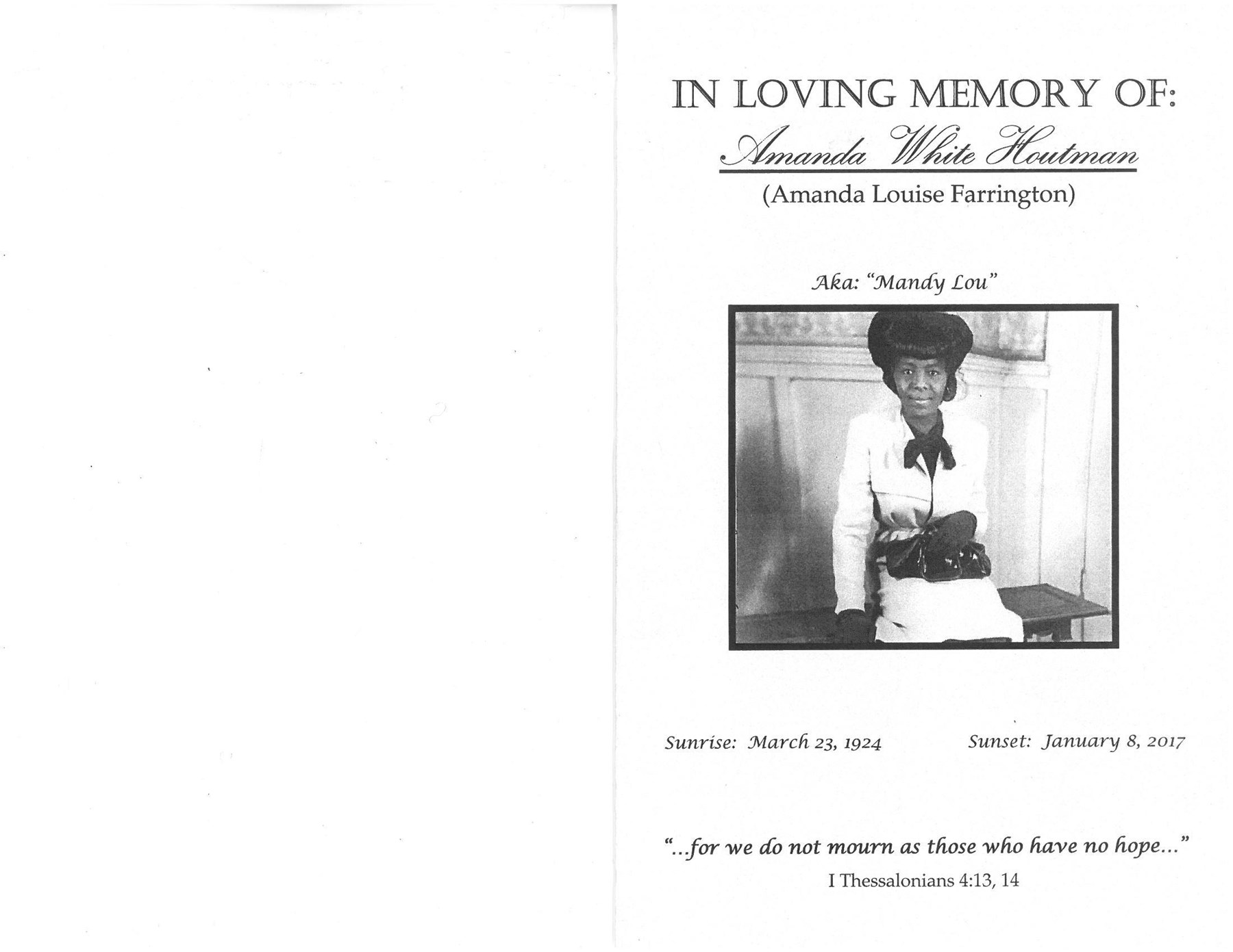 Obituary of Amanda White Houtman