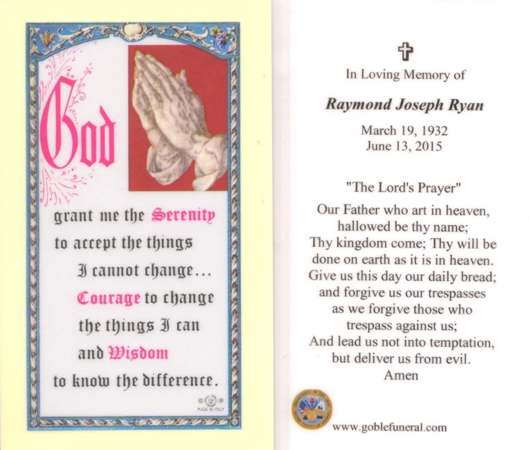 Obituary of Raymond Joseph Ryan