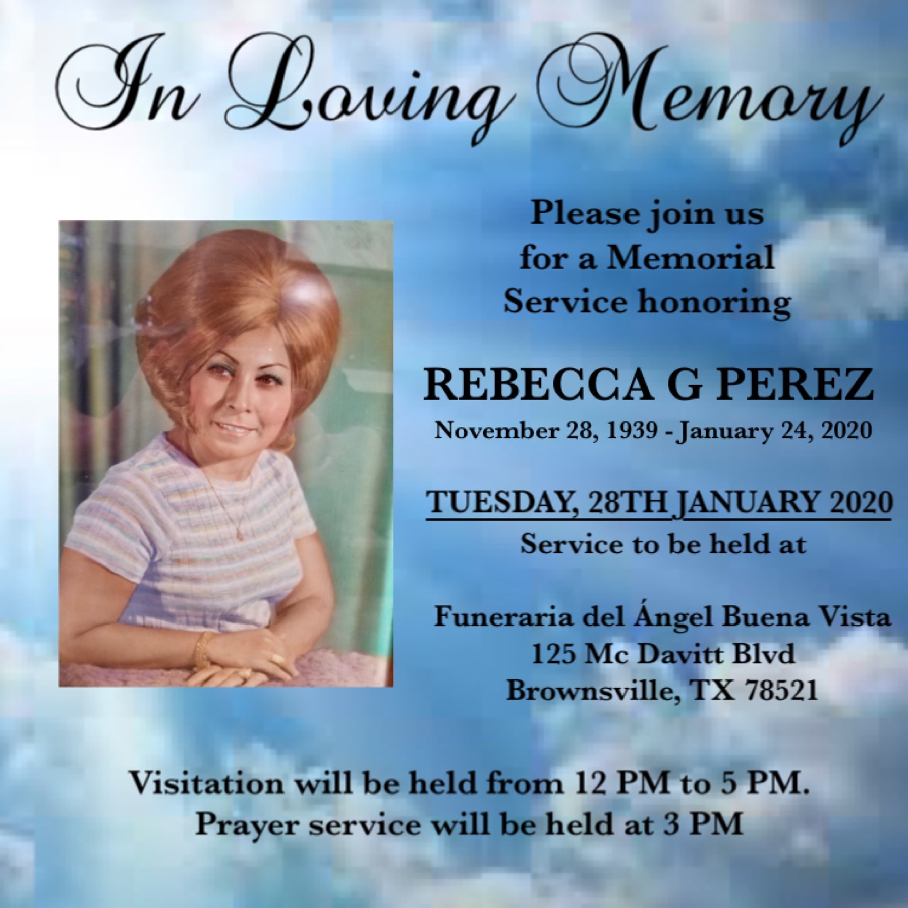 Obituary of Rebecca G Perez