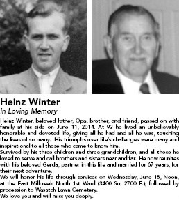 Obituary of Heinz Winter