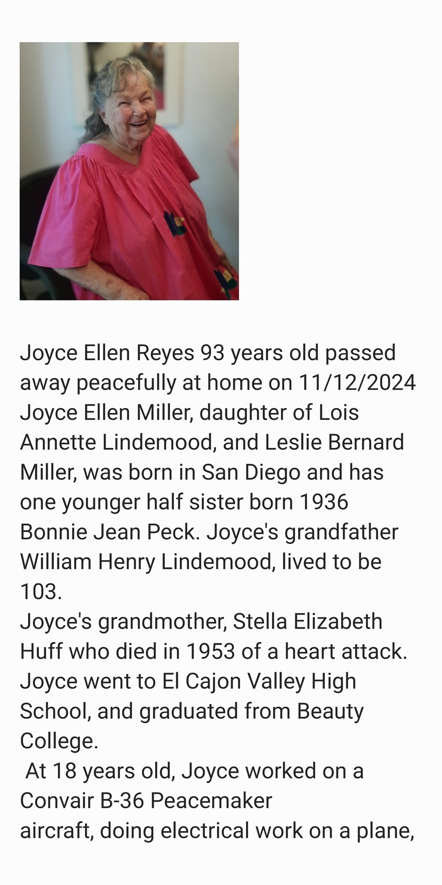 Obituary of Joyce Ellen Reyes