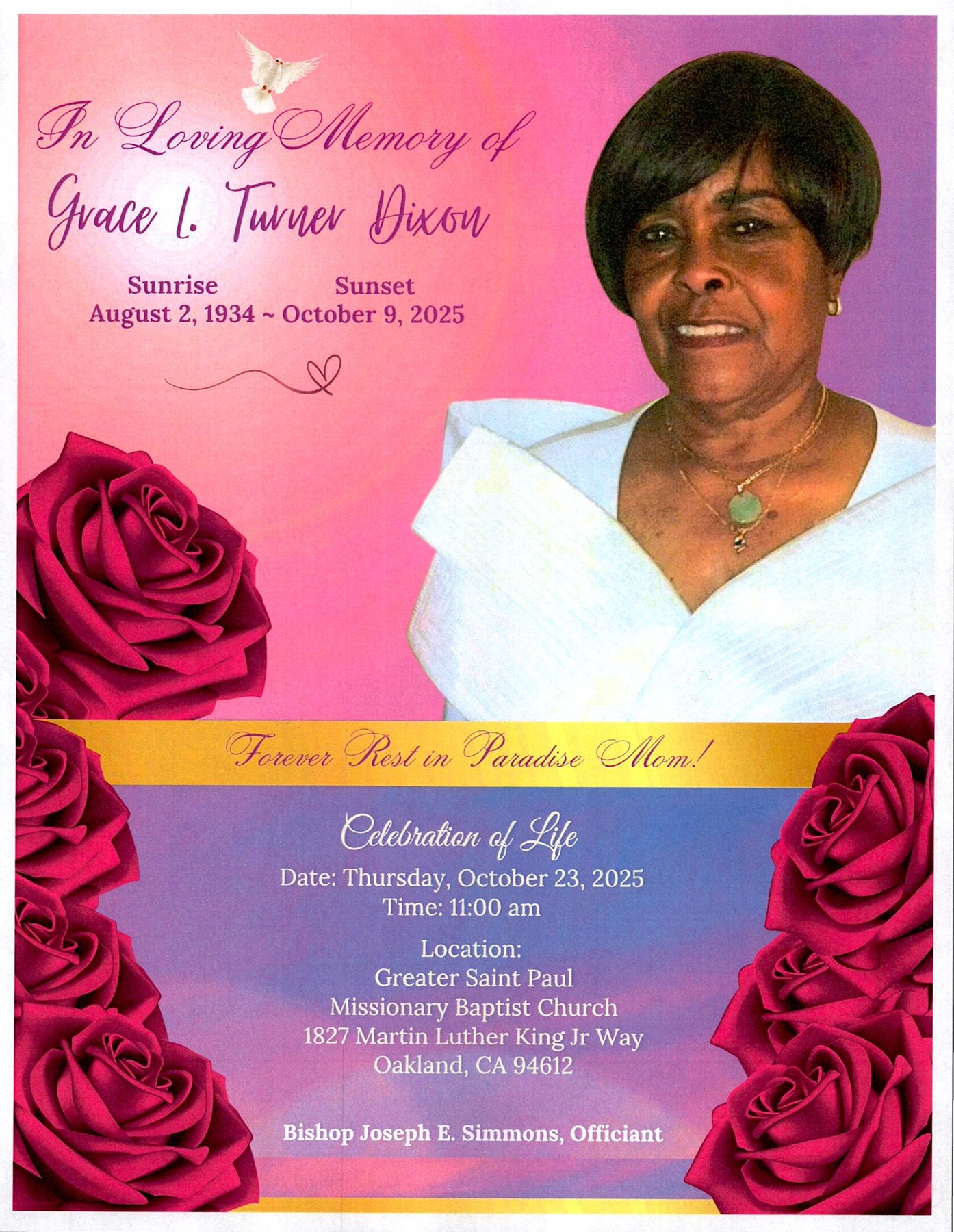 Avis de décès de Grace L Turner-Dixon